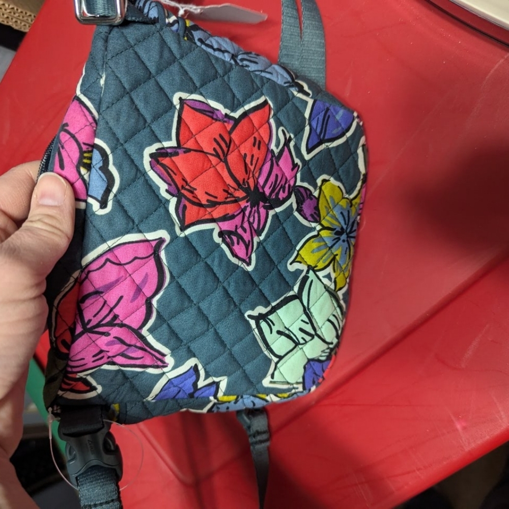 Vera Bradley Teal Quilted Floral Crossbody Bag with Red Pink Purple Accents - Picture 4 of 6